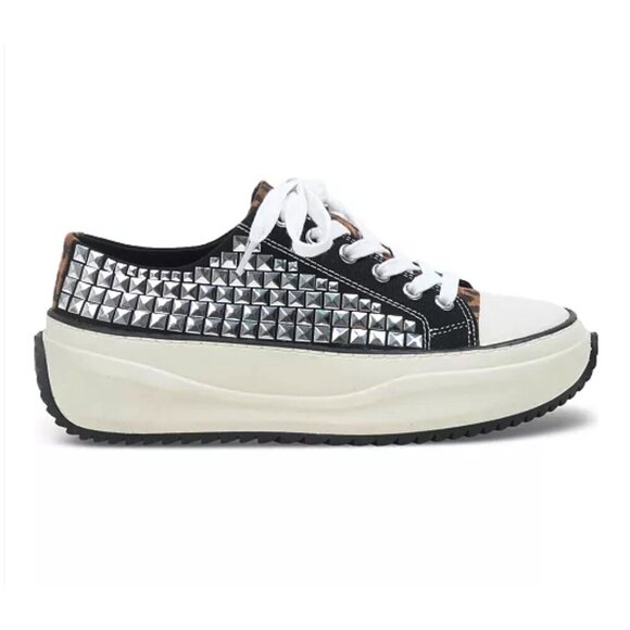 Wild Pair NWT Rocker Studded Thick Sole Sneakers Leopard In Black Canvas 9.5 - Picture 2 of 16